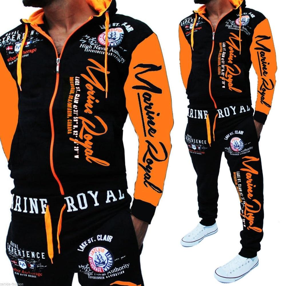 Herren-Trainingsanzug, 2-teilig, Oberteile und Hosen, Herren-Trainingsanzüge, Briefdruck, Übergröße, Jogger-Sets für Herrenbekleidung L orange
