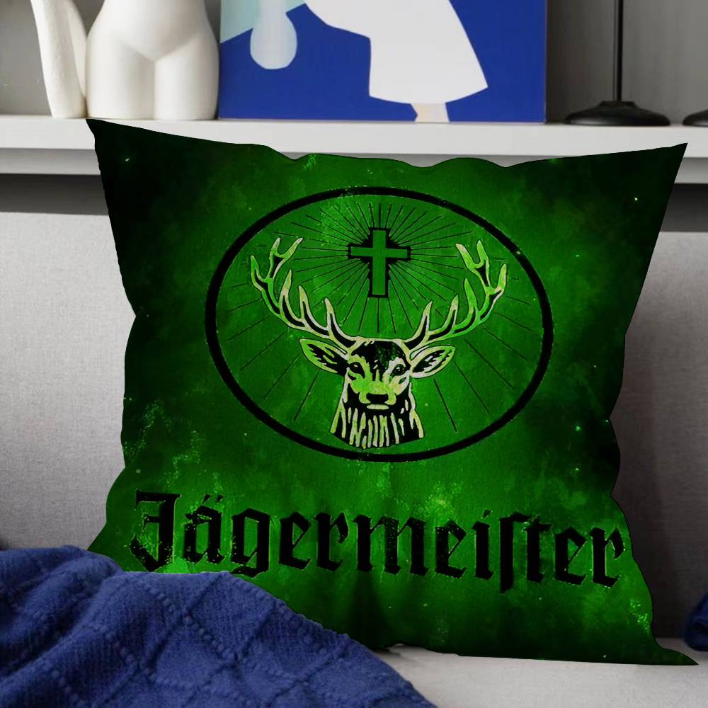 Klassisches Jagermeister Blechschild Bar Kneipe Kissenbezug Dekokissen Sofa Heimdekoration Hülle Kissenbezüge Peach skin 18*18(CM)-1Pcs