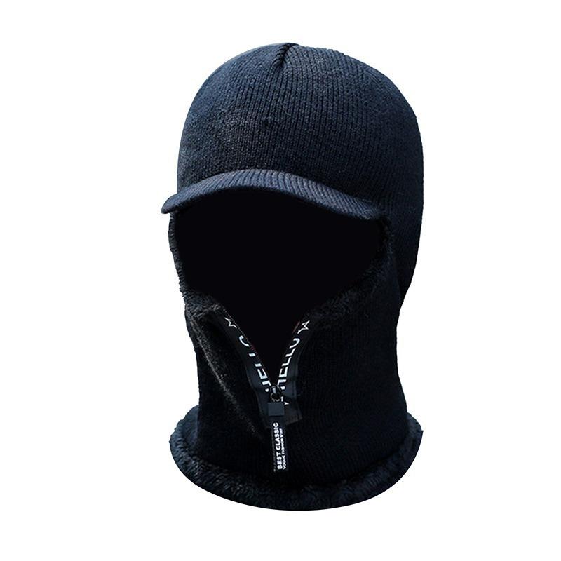 Warme Plus-Fleece-Mütze mit Schal in einer Herbst- und Wintermütze aus Baumwolle zum Reiten bei kaltem Wind schwarz