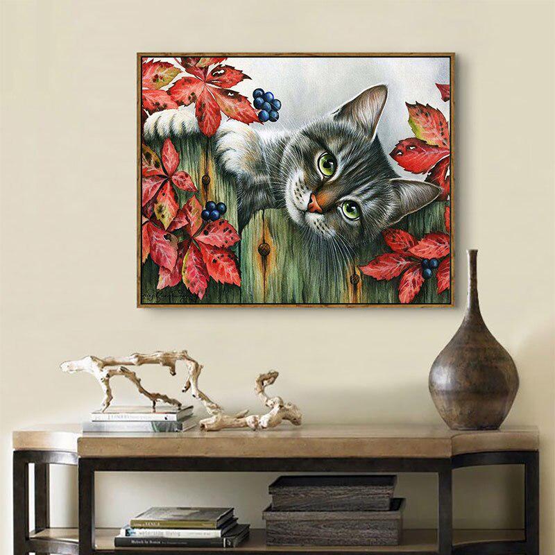 Diamond Painting Katzen kniend auf Zaun Voll Runde Diamanten Stickerei 20X30CM