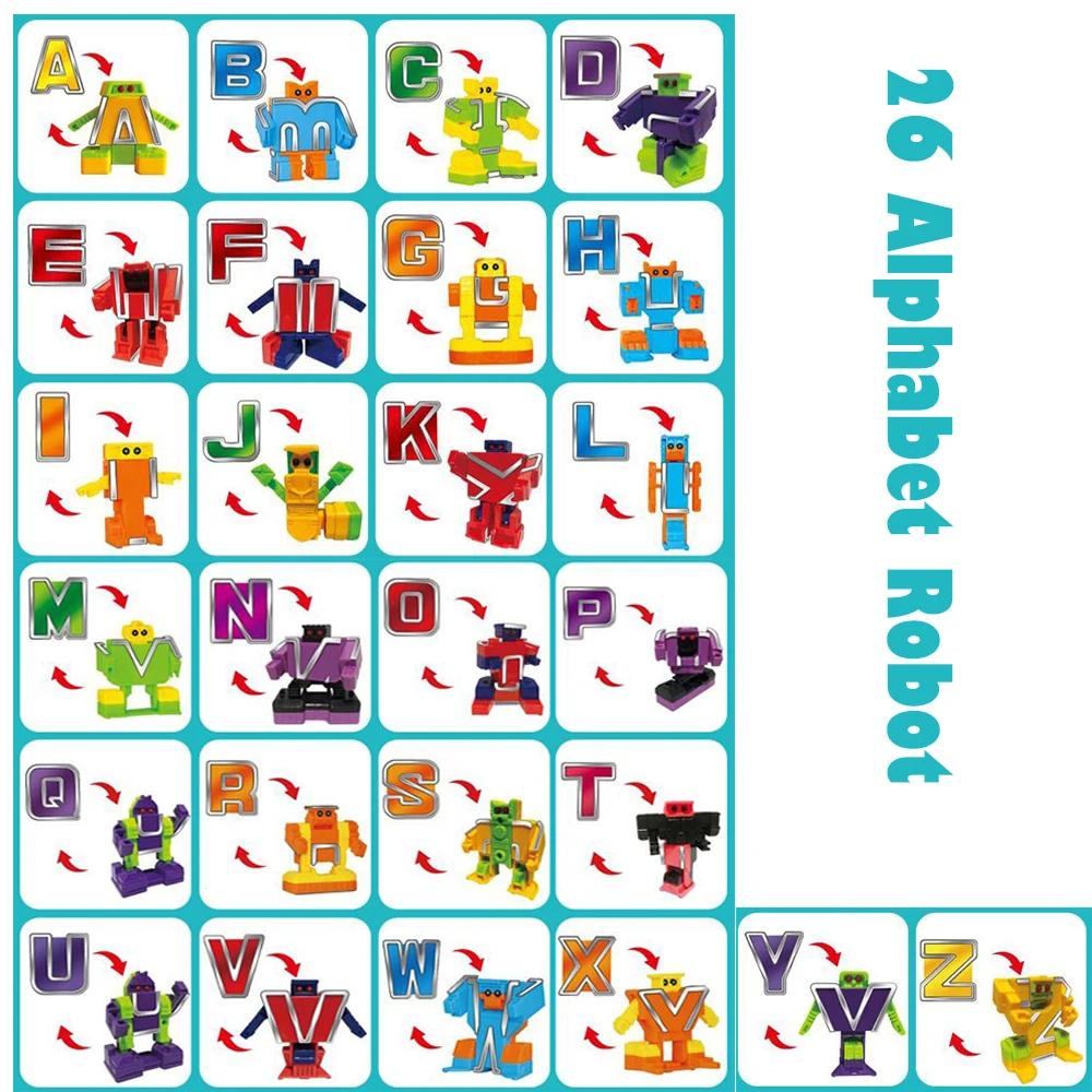 26 STÜCKE Alphabet Buchstaben Spielzeug Roboter Transformation Bauen DIY Kreative STEM Bildung Action Modell Spielzeug für Vorschule Spielzeug Geschenk