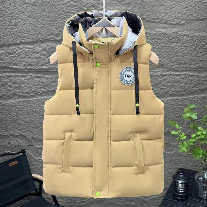 Kapuzen Herren Herbst Ärmellose Jacke für Herren Mode Warm Kapuzen Herren Winter Weste Leicht Übergröße Herren Arbeitsweste Weste 6XL khaki