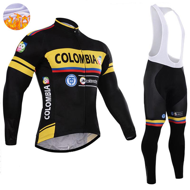 Winter-Team Kolumbien PRO Herren Radtrikot Trägerhose Sets Ropa Ciclismo MTB Thermo-Fleece Fahrradbekleidung Bicicleta Kleidung 3XL