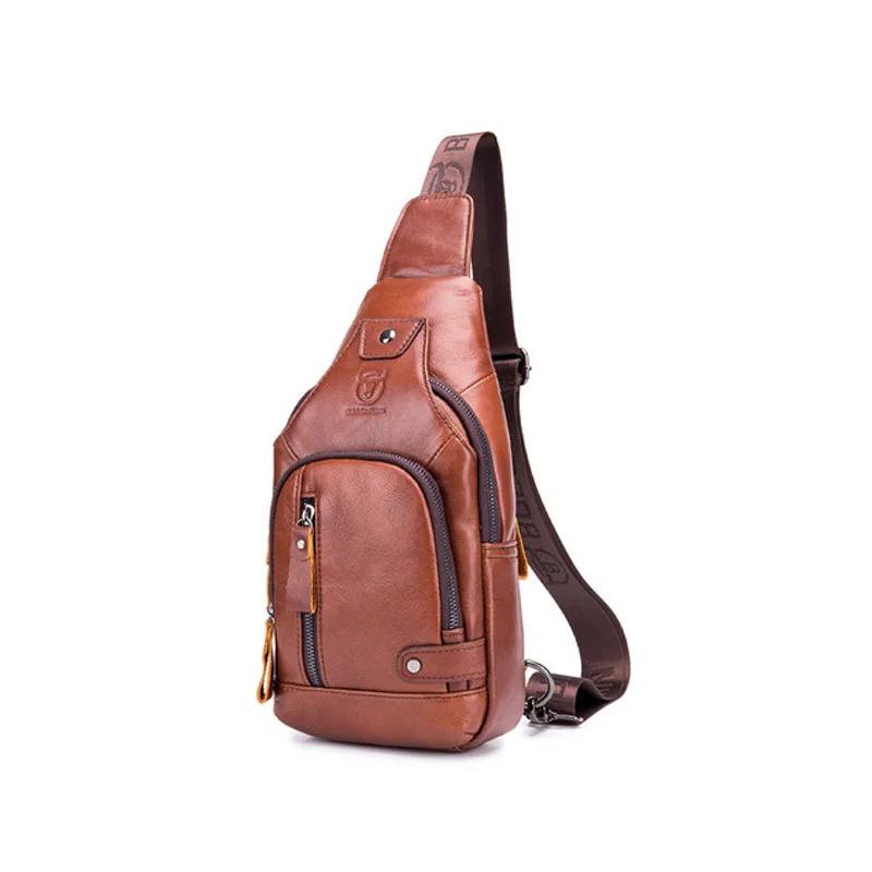 2024 neue 100% rindsleder Leder Casual Fashion Crossbody Brust Tasche herren leder tasche USB Lade Reise Schulter Tasche Daypack Männlich One size braun