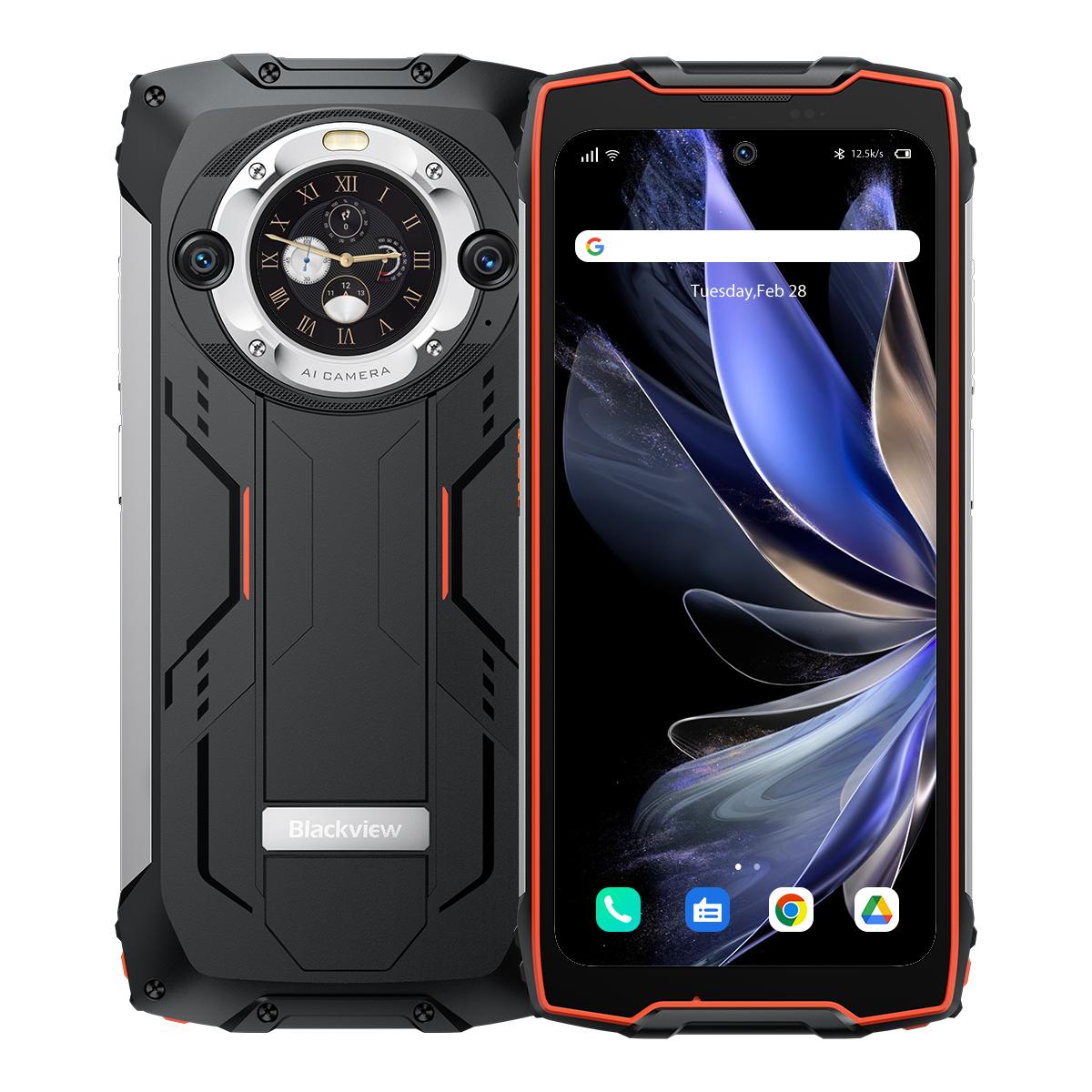 Blackview BV9300 Pro Helio G99 Robustes Telefon Android 13 RAM 8 GB/12 GB ROM 256 GB 6,7 120 Hz Display 15080 mAh mit 33 W Ladung 100 LM Taschenlampe 8+256 only cell phone orange
