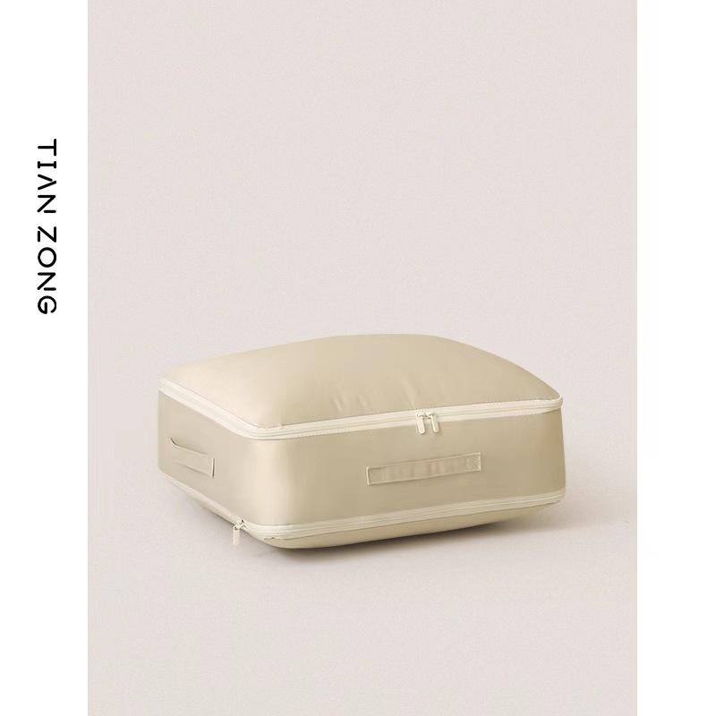 Kompressions-Bettdecken-Aufbewahrungstasche, große Kapazität, Schrank-Organizer, Aufbewahrungstasche, extrem platzsparend, selbstkomprimierender Organizer 54x42x30CM beige