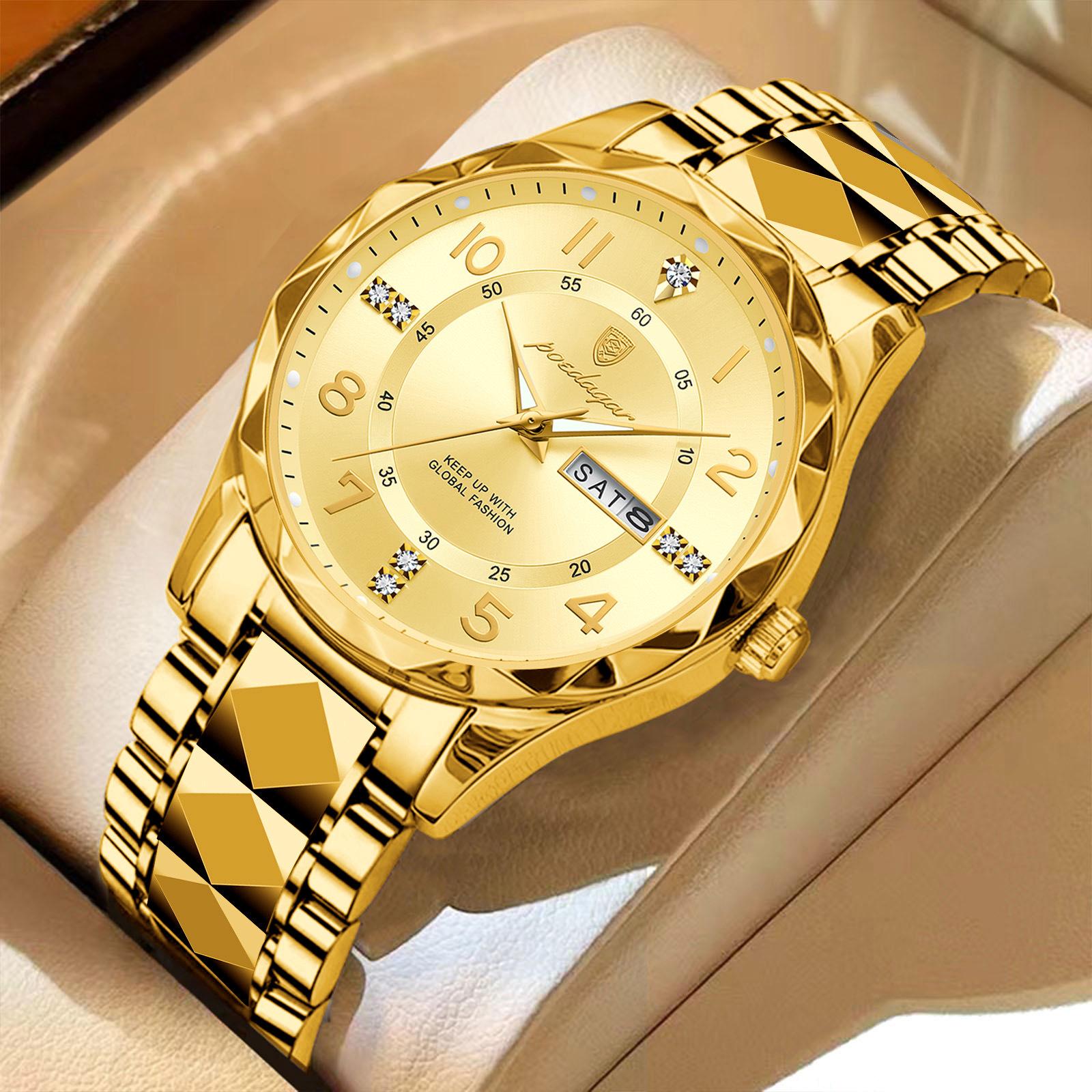 POEDAGAR Luxus Herren Uhren Top Marke Business Mann Armbanduhr Wasserdicht Leuchtende Datum Woche Quarz Herren Uhr gold