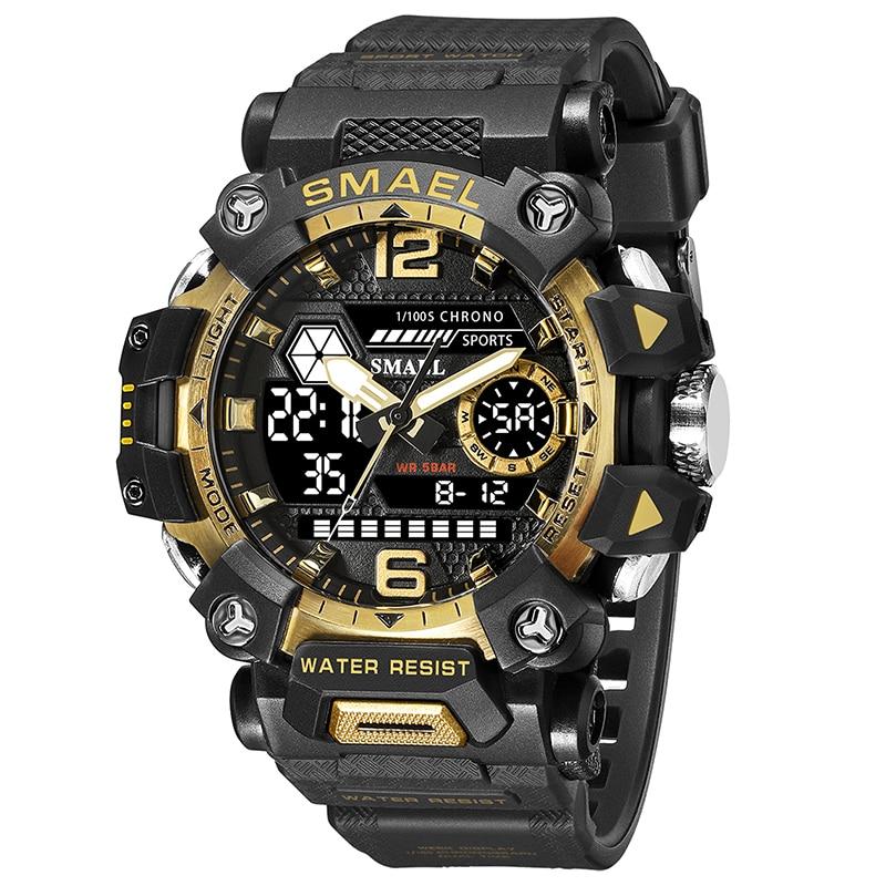 SMAEL Männer Uhren 50 m Wasserdichte Sport Uhr Militär Mann Sport Uhr Digital 8072 Dual Display Uhr Quarz Led Digital gold/schwarz