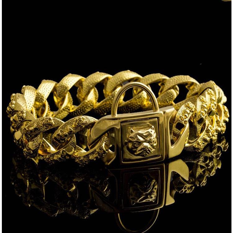 Bully Hundehalsband, 32 mm, Edelstahl, Goldkette, großer Hund, Pitbull, Bulldogge, französische Halskette, individuelles, hochwertiges, starkes Haustierhalsband XXL 32mmx60cm