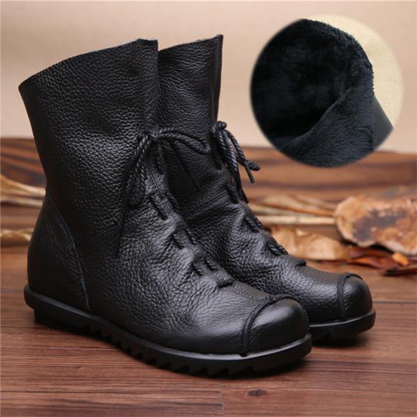 Echtes Leder Damen Stiefel mit Fell Weiches Rindsleder Damen Winterschuhe Stiefeletten 42 schwarz