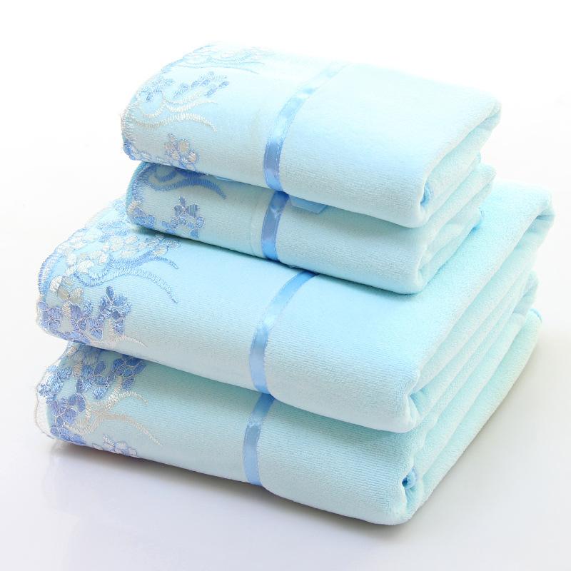 Mikrofaser Handtuch Luxus Spitze Bestickt Badetuch Geschenk Gesichtstuch Badetuch Schnelltrocknend Frottee Handtücher 70x140cm blau