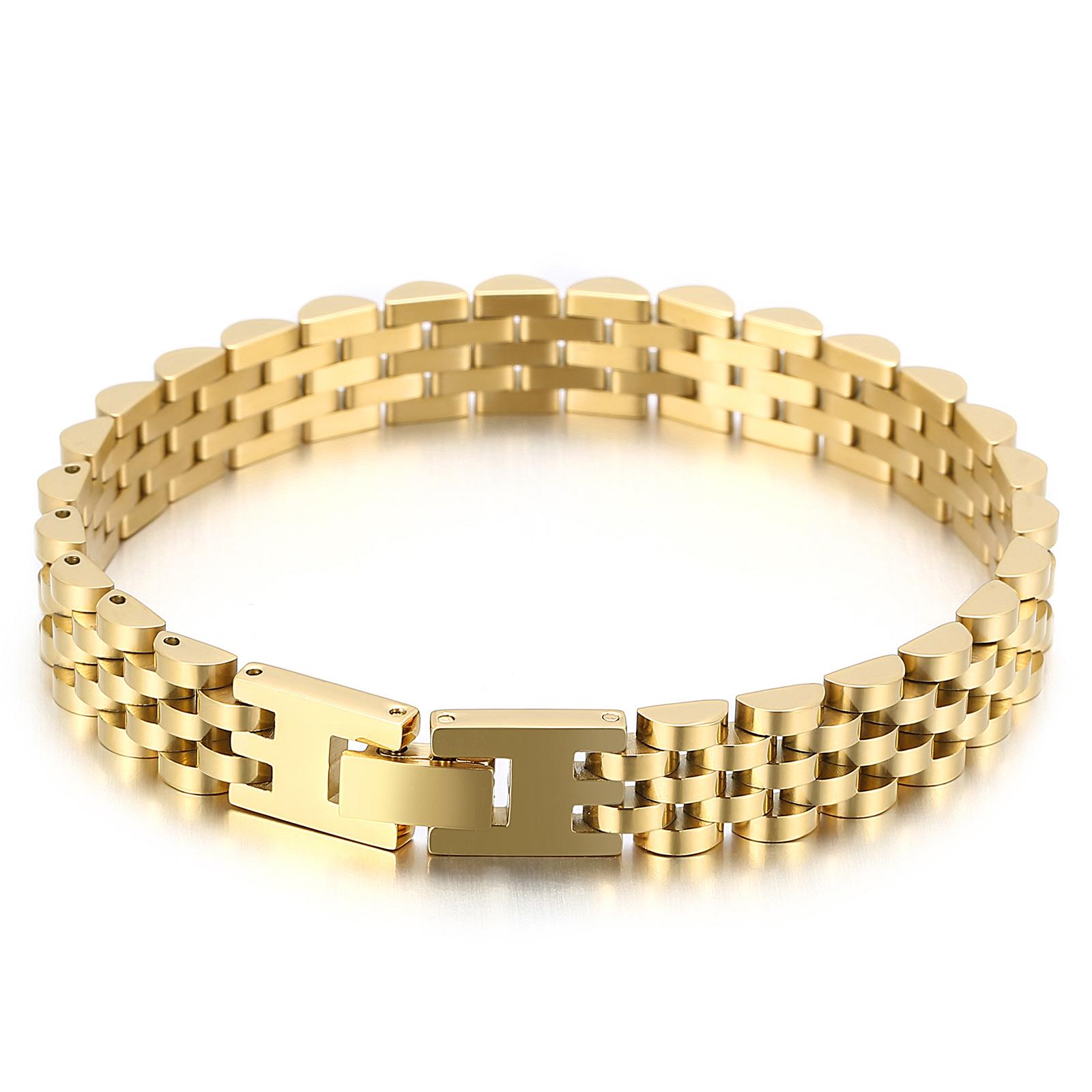 10MM Breite Uhr Kette Stil männer Mann Armband Für Männer Frauen Luxus Gold Farbe Edelstahl Mannen Armband Auf Hand Handgelenk Arm Schmuck 17CM gold