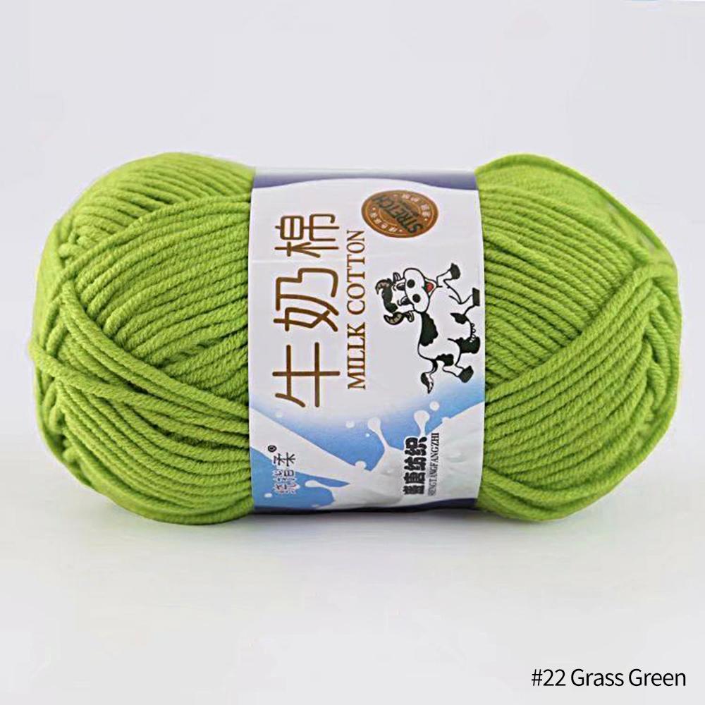 FEIJIEAST 50 g/Rolle Milch-Baumwollgarn, 5-lagig, Handstrickgarn, weich, warm, DIY-Baumwollfäden, Babywolle zum Handstricken, Häkelgarn grasgrüne