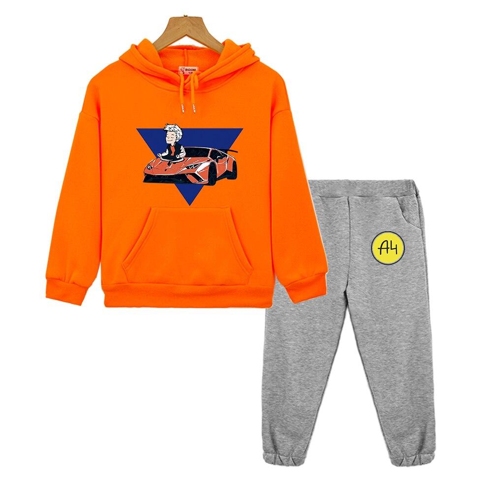 Merch a4 Hoodies Kinderbekleidung Top Hosenanzug Herbst Jungen Mädchen Sweatshirt Tops Merch A4 Lässige Babykleidung Kinder Set 130 gray