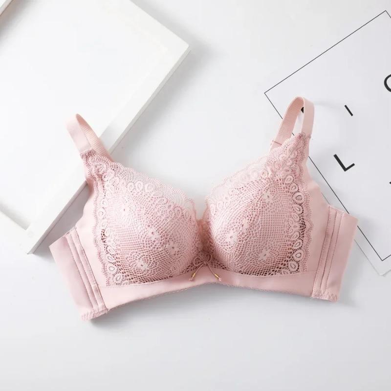 Push-Up-BH für Damen, sexy Bralette aus floraler Spitze, kabellos, weicher Büstenhalter, gepolstert, bequem, kleine Brust, geraffte Damenunterwäsche 38/85 cameo rosa