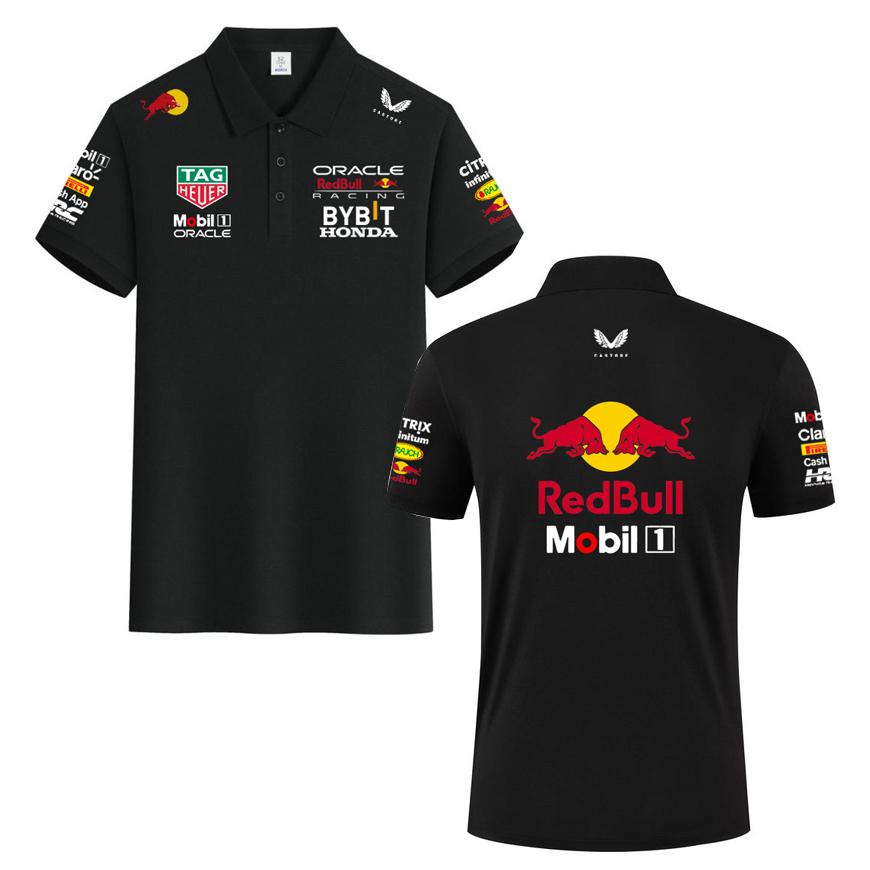 Red Bull Racing Team Verstappen Kleidung F1 Formel Rennsport Kleidung 2026 Sommer Herren Baumwoll Poloshirt 3XL schwarz