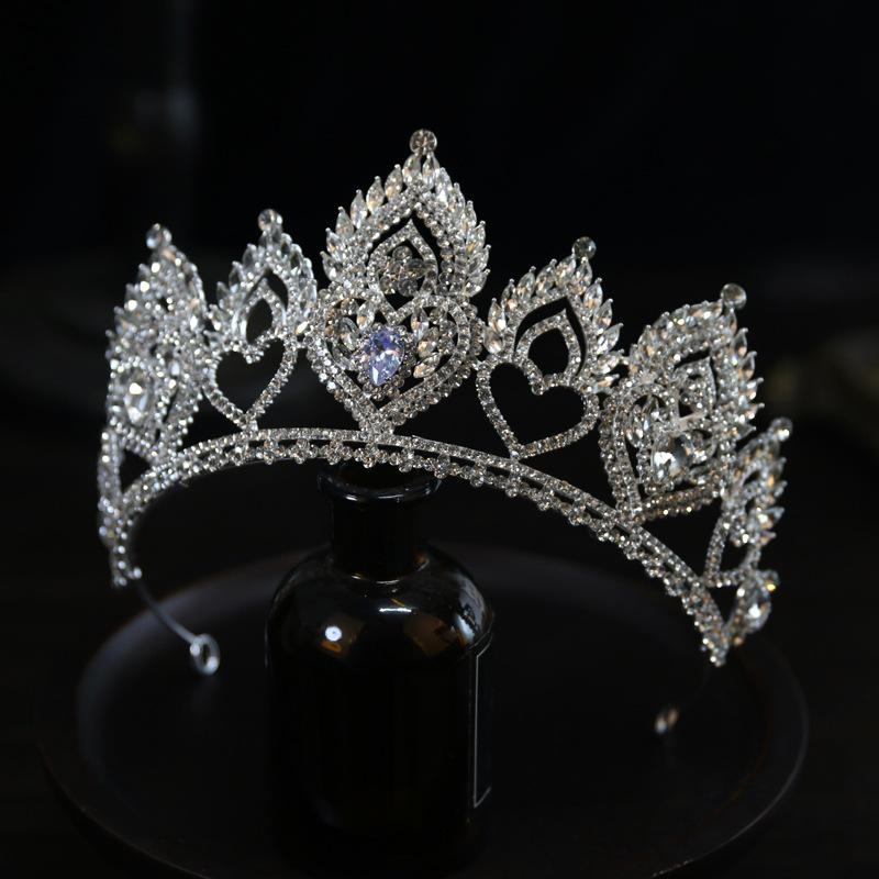 Europäischer Stil Luxus Königin Krone Braut Hochzeit Diadem Zirkon Krone Tiara Haar Accessoires Haupt Hochzeits Accessoires gray