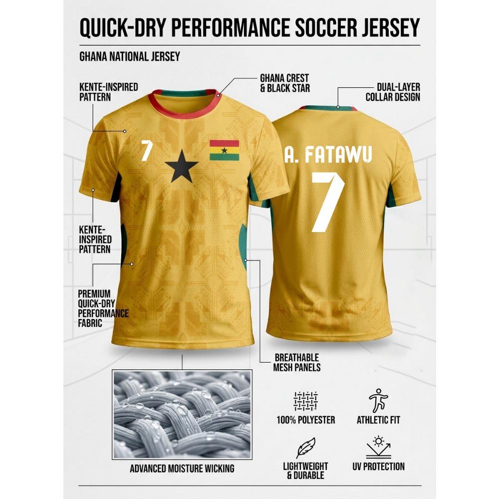 Ghana 2026 Auswärts-Sportoberteil für Erwachsene, Anti-Haft-Schweiß, super atmungsaktiv, hochauflösende Sublimation, Fan-Kurzarmshirt 3XL beige