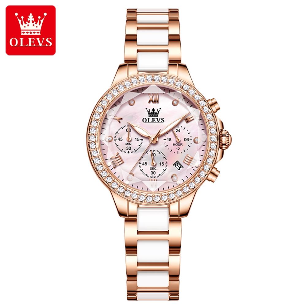 Elegante Damen Quarzuhr Frauen Tiffany Blau Wasserdicht Handgelenk Uhren Mode Keramik Stahl Strap Hand Uhr Geschenke hellrosa/rosa