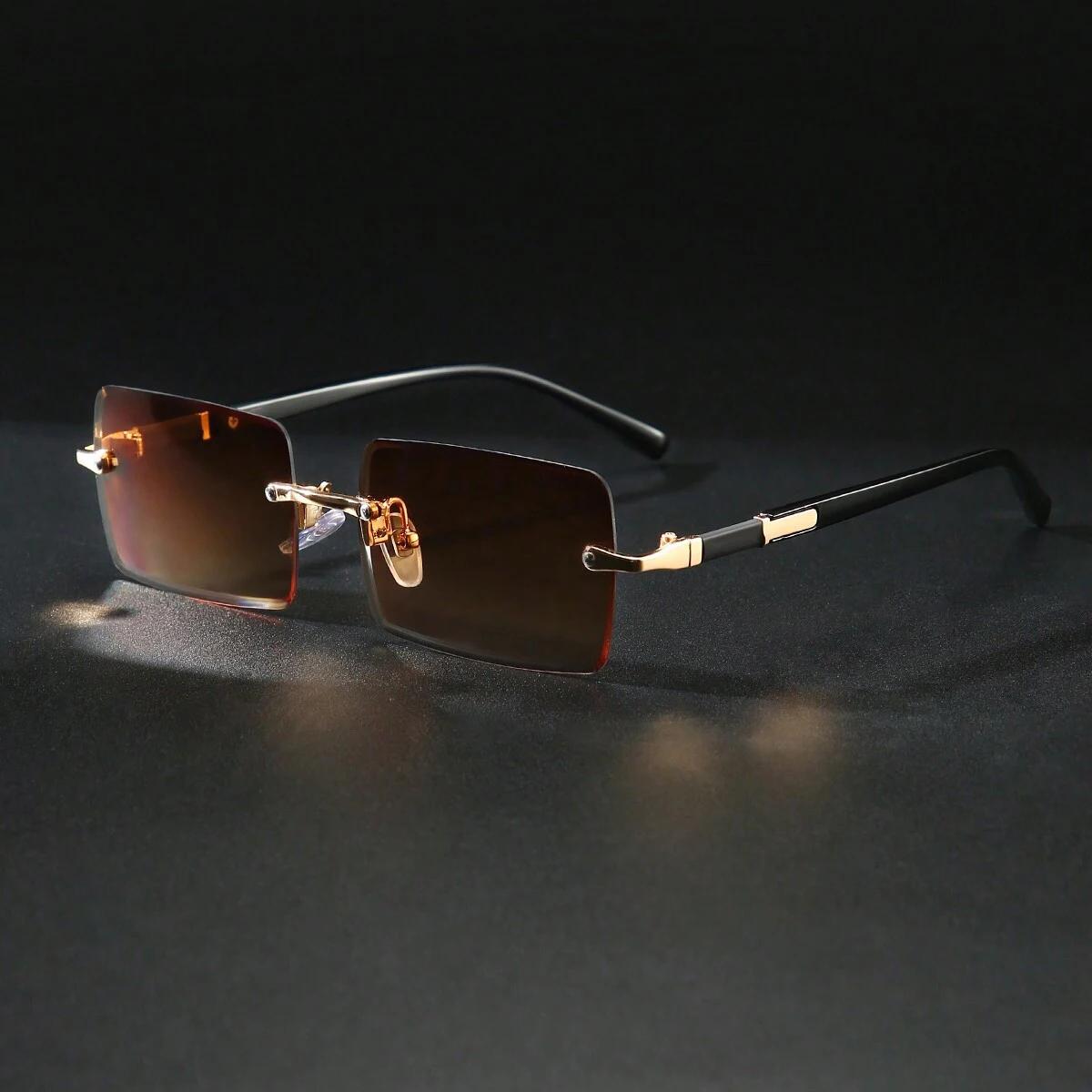 1 Stück Randlose Sonnenbrille Rechteckig Damen Herren Shades Klein Quadratisch Sonnenbrille Für Weiblich Männlich Strandurlaub Reise Brillen black
