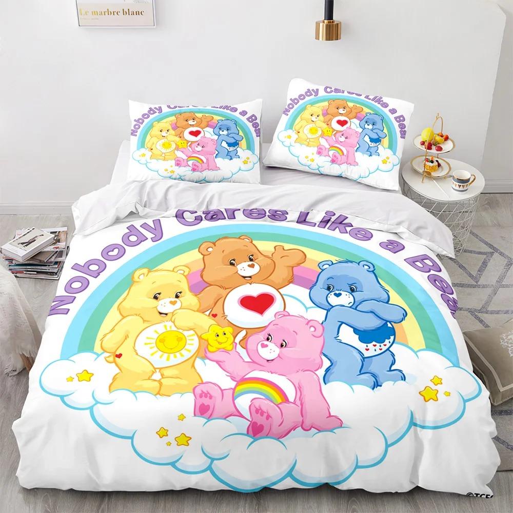 Cartoon Anime Care Bears Bettbezug-Set Kawaii Carebears Bettdeckenbezug Kissenbezug-Set Kinderbettwäsche-Set Dekor Full Queen King Size EU Single(135*200cm)3pcs blue