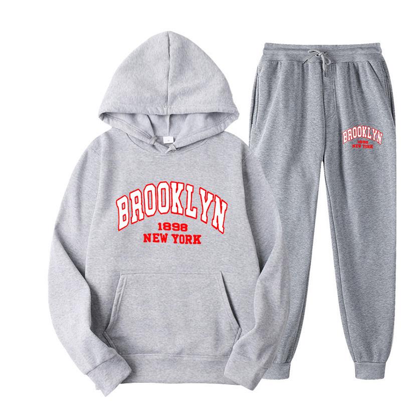 Brooklyn 1898 Damenanzug, modischer, lässiger Trainingsanzug, 2-teilig, Kapuzenpullover, Pullover, Sportkleidung, Sweatshirt, Jogging-Set 2XL