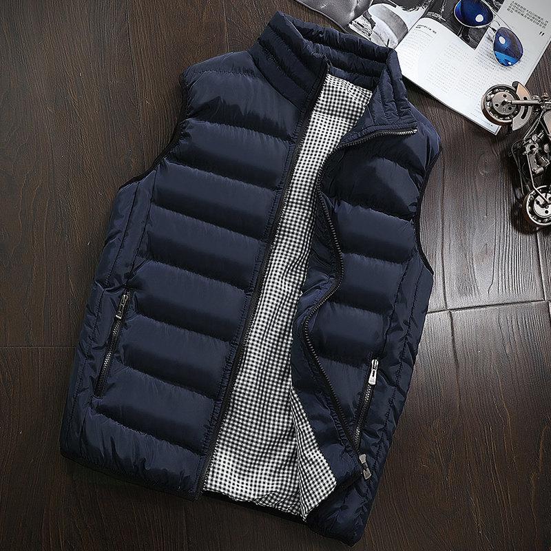 Herren Weste Ärmellos Wintermode Casual Slim Mantel Markenkleidung Westen Baumwolle Gefütterte Herrenweste Herren Weste Große Größe XL blau