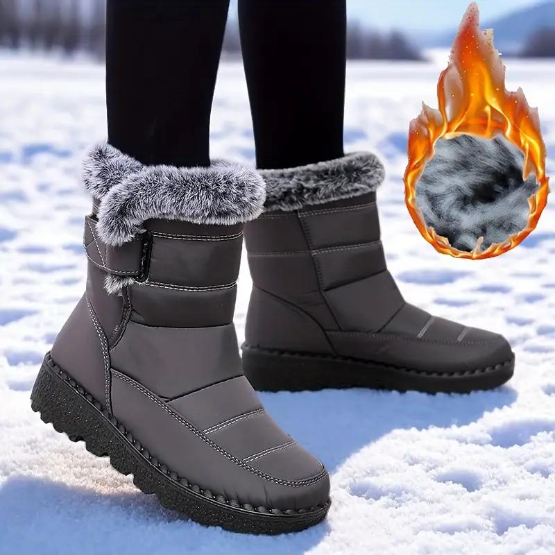 Damen Winterstiefel - Thermoisolierte Mid-Calf-Stiefel mit rutschfester PU-Sohle, verstellbarem Riemenverschluss, warm gefütterte Winterstiefel, Schuhe 40 grau