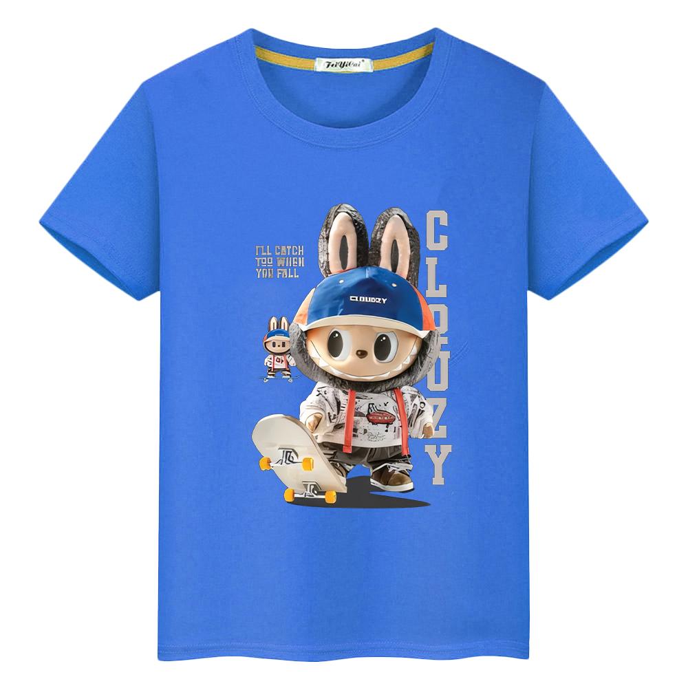 Kawaii Oberteile Niedliches Labubu T-Shirt für Kinder Jungen 4-14 Jahre Kleinkind Mädchen Kleidung Anime Kurz Pride T-Shirt Y2K Kinderkleidung Mädchen 120 blau