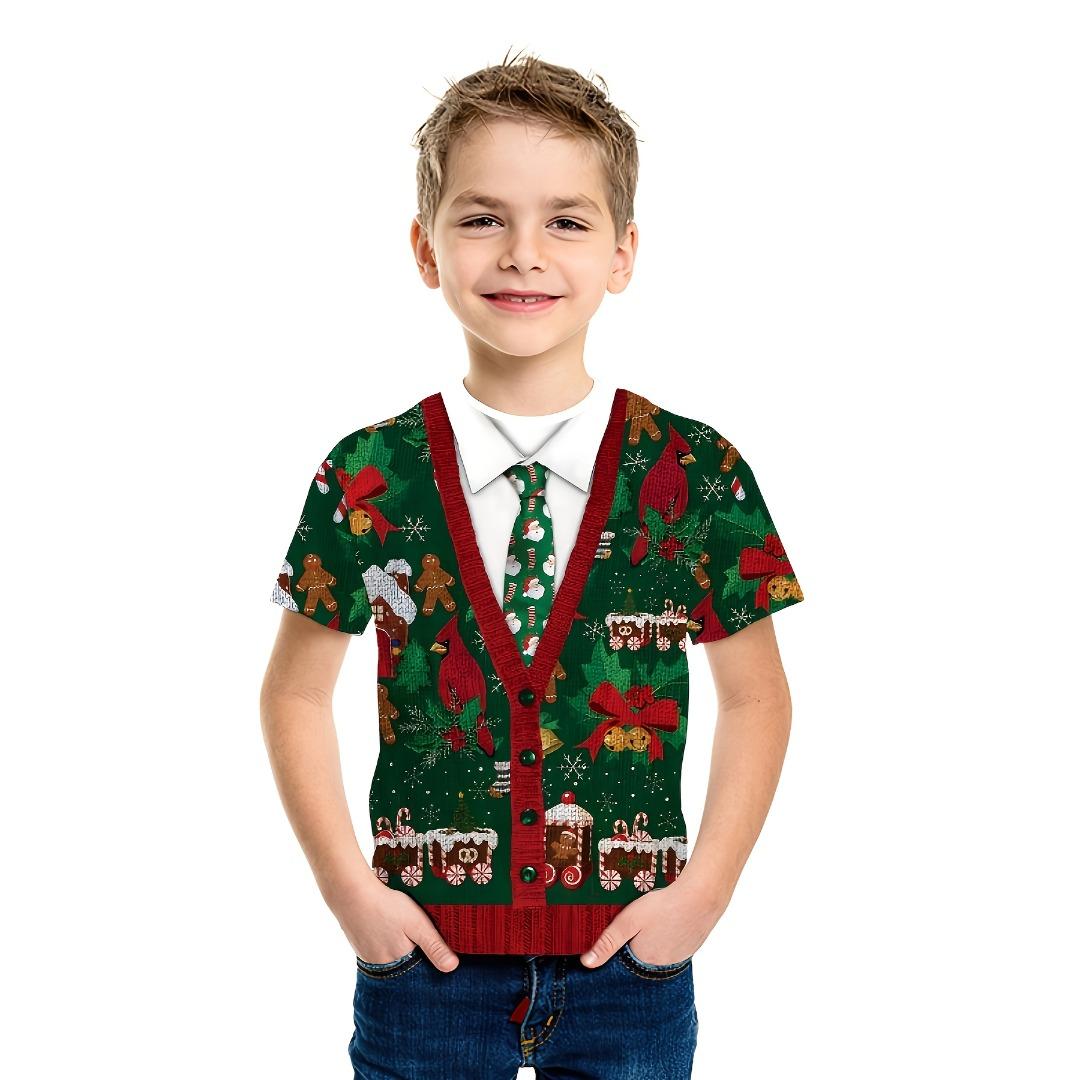 NEU Kinder 3D Druck Weihnachts-T-Shirt Lustiges Kurzarm Festival Top Babykleidung für Jungen und Mädchen Weihnachtsgeschenk 130 cm