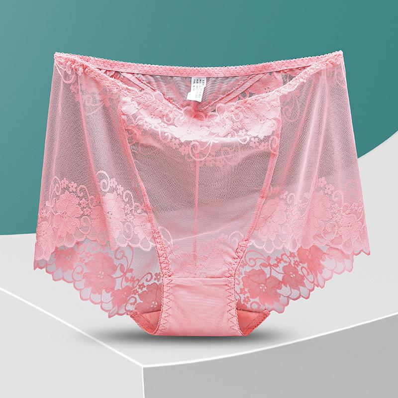 Hohe Taille Spitzenhöschen Frauen Hosen Sexy Hohl Blumen Dessous Weibliche Mesh Atmungsaktive Slips Dessous L rosa