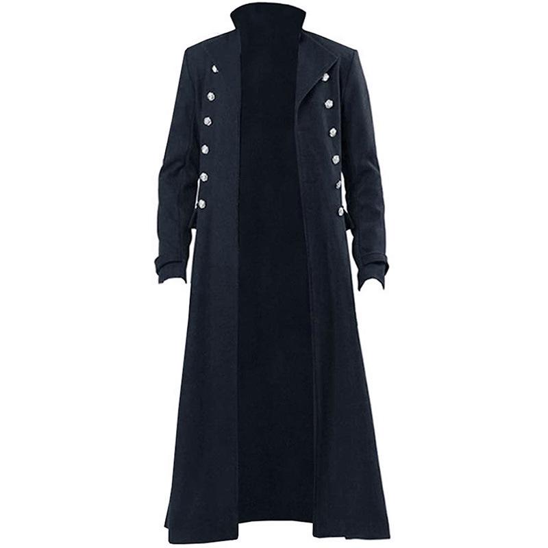 Mittelalterlicher Steampunk-Retro-Gothic-Mantel, Windjacke, viktorianische Uniform, langer Abschnitt, Herrenmantel, Cosplay-Kostüme XXXXL navy blau