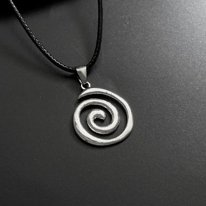 Vintage Spiral Wirbel Anhänger Halskette Handgeflochtene Lederseil Halskette Für Frauen Boho Goth Halskette Mode Y2K Schmuck gray