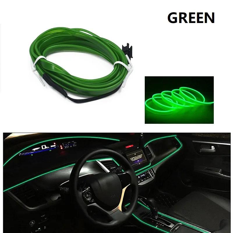 1M/2M/3M/4M/5M Auto-Innenbeleuchtung LED-Streifen Dekoration Girlande Drahtseil Schlauchleitung flexibles Neonlicht USB-Autosteckdosen-Laufwerk 1M Car Socket drive grün