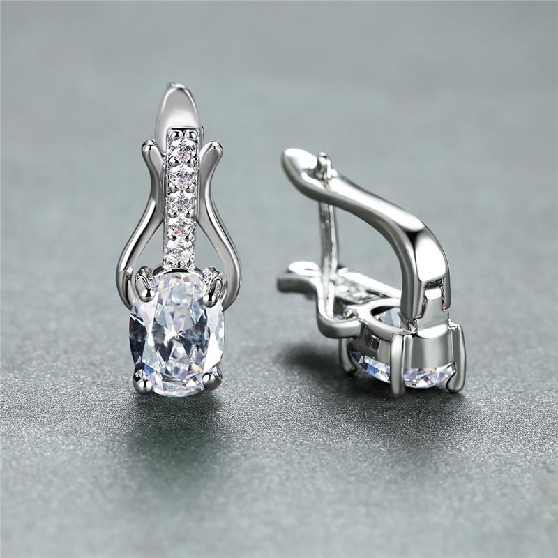 Rose Gold Farbe Ohrringe Oval Cut Rot Weiß Schwarz Stein Weiblichen Hochzeit Schmuck Luxus CZ Klaue Ohrringe für Frauen Tropfen ohrringe weiß/silber