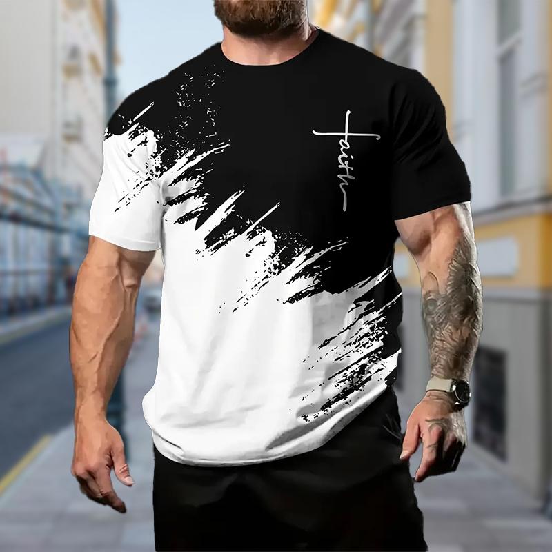 Neues Sommer-T-Shirt für Herrenmode mit Pinsel-Aufdruck für Herren-T-Shirt-Oberteil M weiß