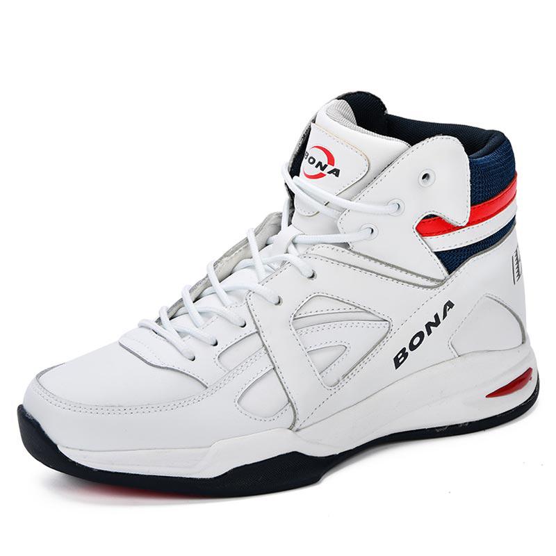 BONA Baskets Homme Männer Basketball Schuhe Kuh Split Männer Schuhe Outdoor Flache High Top Sport Schuhe Männer Trainer Zapatillas Bequeme 46 weiß