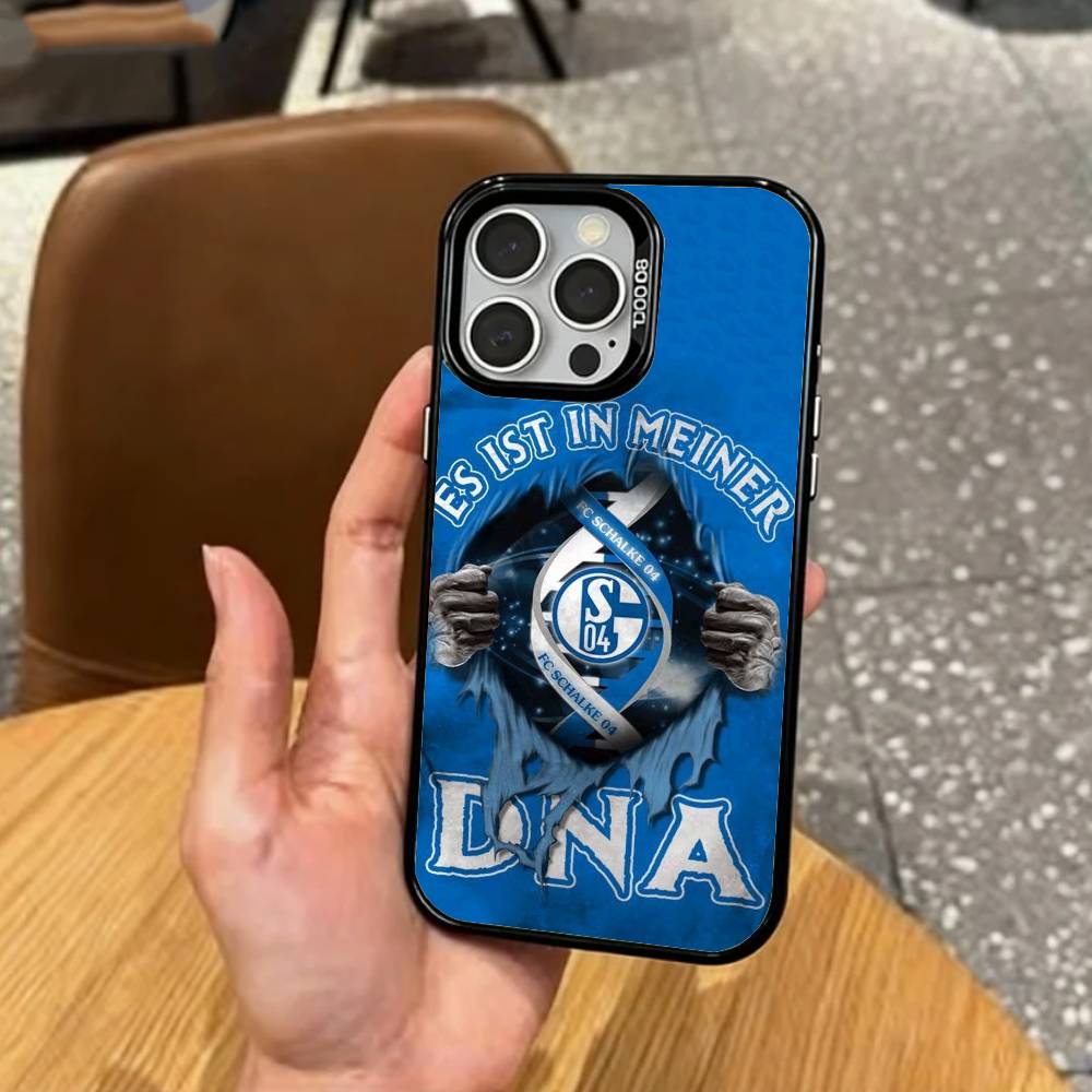 Klassische S-Schalke-es 04 P-Muster Handyhülle Für iPhone17,16,15,14,13,12,11 Plus,Pro Max Farbige Silberbeschichtete Innenabdeckung iPhone14ProMax