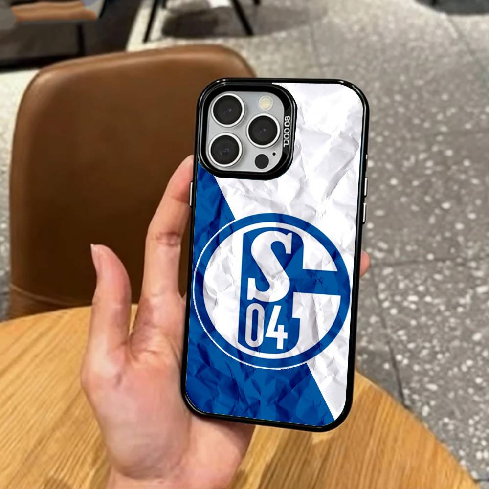 Klassische S-Schalke-es 04 P-Muster Handyhülle Für iPhone17,16,15,14,13,12,11 Plus,Pro Max Farbige Silberbeschichtete Innenabdeckung iPhone15pro