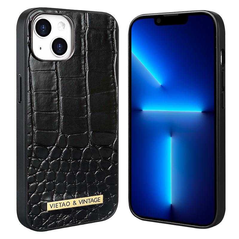 VIETAO-Schwarzes Krokodilmuster-Lederetui für iPhone 16 16 pro max, Business-Handyhülle, iPhone 14pro, 14, 13 Pro Max, 12, 11 For iphone 12 pro schwarz