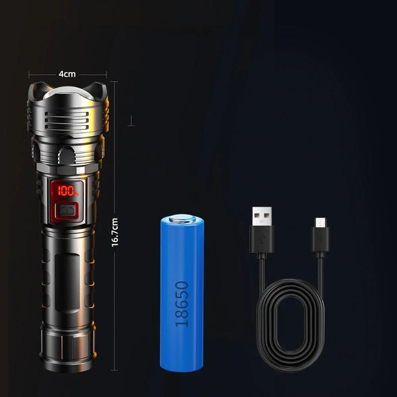 3500LM LED-Taschenlampe, superhell, wiederaufladbar, tragbare Ultra-Power-Taschenlampe, einziehbares Handlicht mit digitalem Zoom für Camping im Freien 2400LM