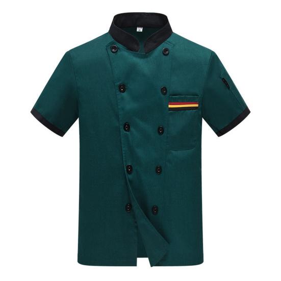 Unisex-Kochjacke, farblich abgestimmt, zweireihig, kurzärmelig, Stehkragen, Gastronomie-Uniform, Chef-Hemd, Kellner-Oberteil für die Küche L grün