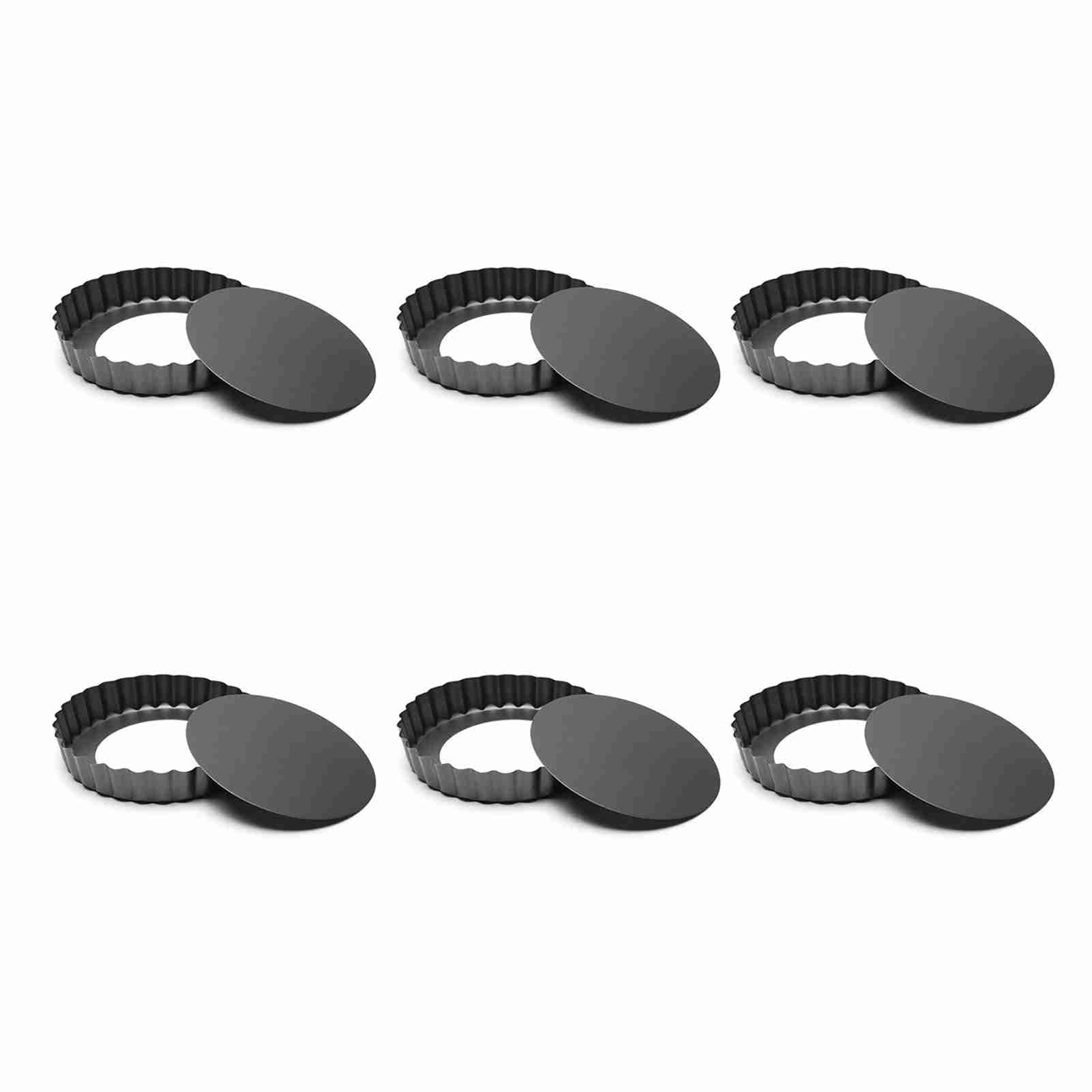 6Pcs 3in Quiche Tart Pan Lebensmittel Grade Verhindert Anhaften Carbon Stahl Torte Pan mit Abnehmbaren Boden für