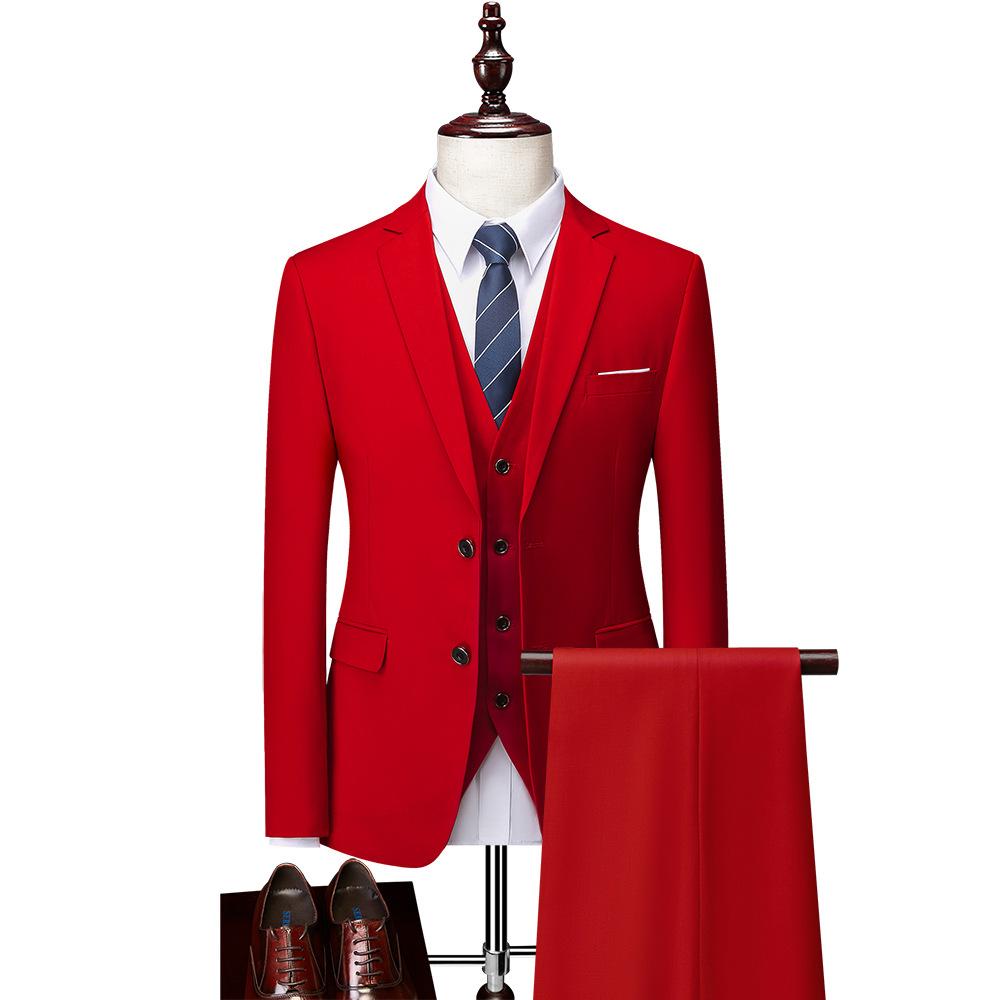 5XL(Jacke + Weste + Hose)Reine Farbe Herren Business Anzug Dreiteiliges Set Bräutigam Hochzeitskleid XXXXL rot