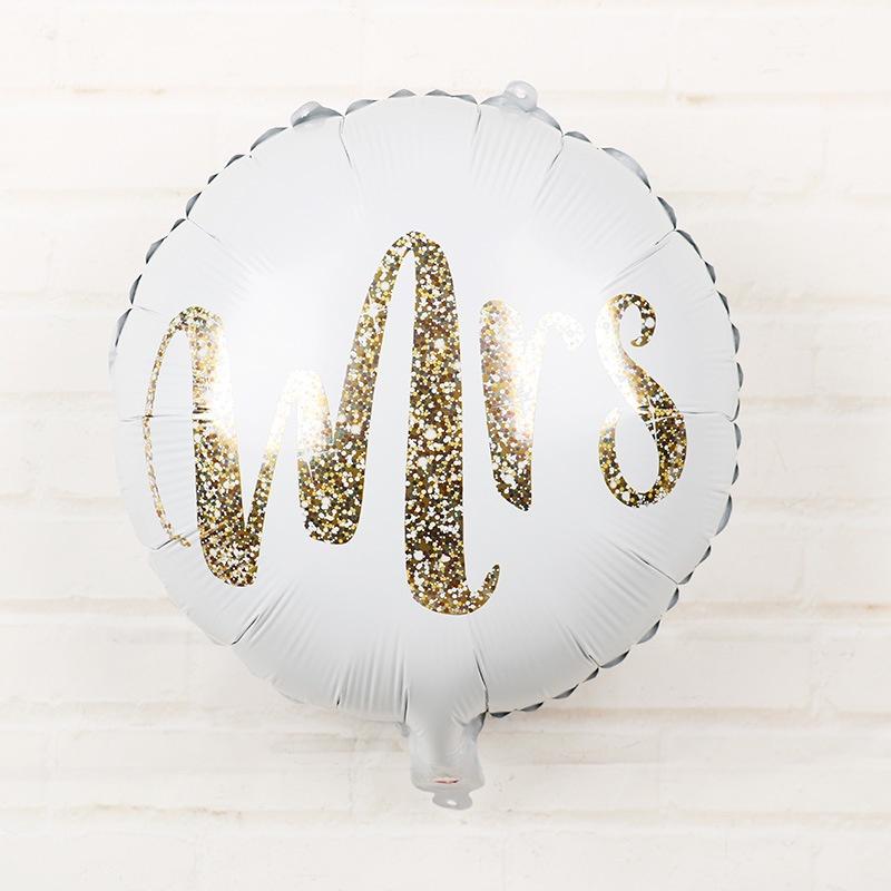 1 stücke 18 zoll Runde Weiß Gold Glitter Print Mr & Mrs LIEBE Folienballons Braut Zu Werden Hochzeit Hochzeit Decor Valentinstag Lieferungen 18inch white