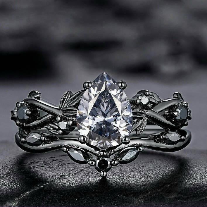 Sanjie Gun Schwarz & Meerblau Diamant Partnerringe: Europäischer & Amerikanischer Verlobungsschmuck für Damen Size 9