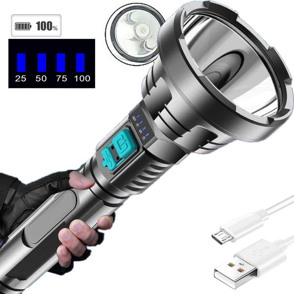 Helle neue Docht-LED-Taschenlampe mit starkem Licht, wiederaufladbar, USB-Taschenlampe, integriertes Batterielicht mit Ladekabel 1Pcs