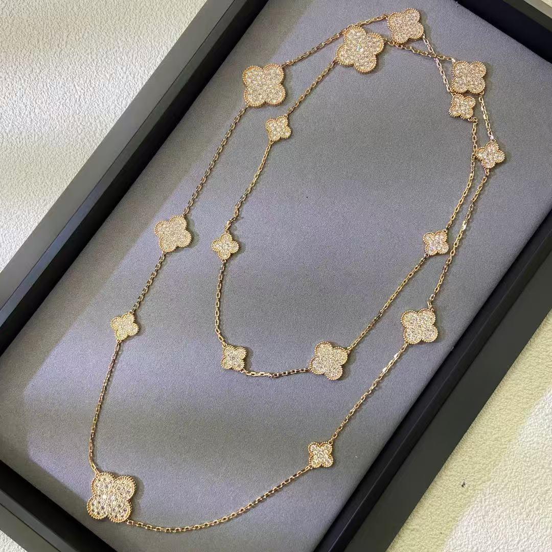 High-End Vierblättriges Kleeblatt Pulloverkette Leichter Luxus High Version 16 Blume High-End Doppellagige Superlange Halskette 925 silver rose gold