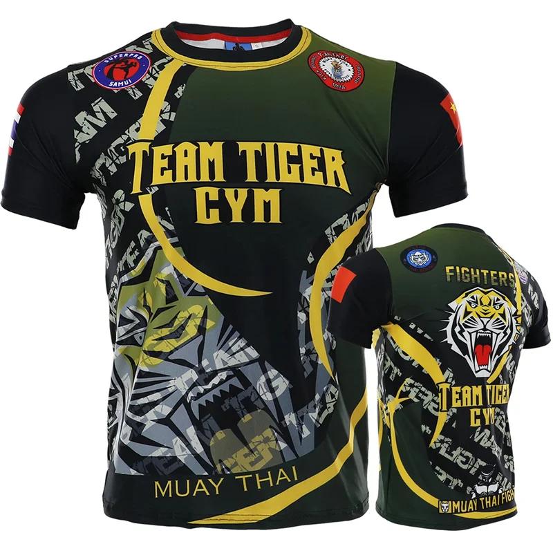Boxen Muaythai Kickboxen Wrestling MMA UFC T-Shirt Herren Sommer Quick Dry Material Art Kurzarm Top Casual O-Ausschnitt Fitness Loose Pullover M