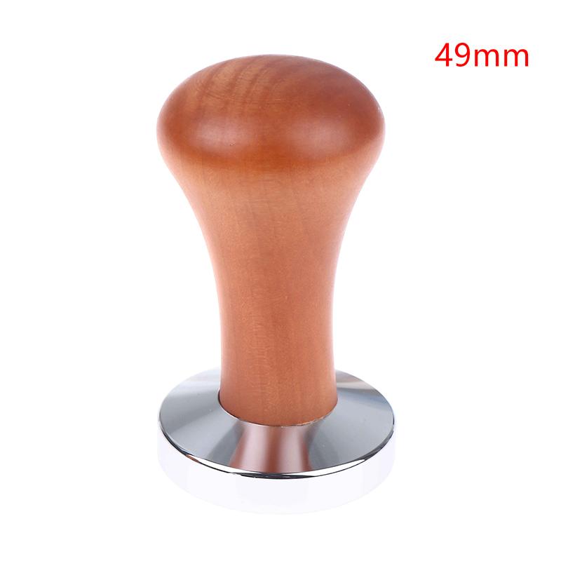 49/51/53/58Mm Holz Kaffee Tamper Interne Feder Ausgewogene Kraft Kaffee Hammer Edelstahl Basis Barista Werkzeuge 49mm